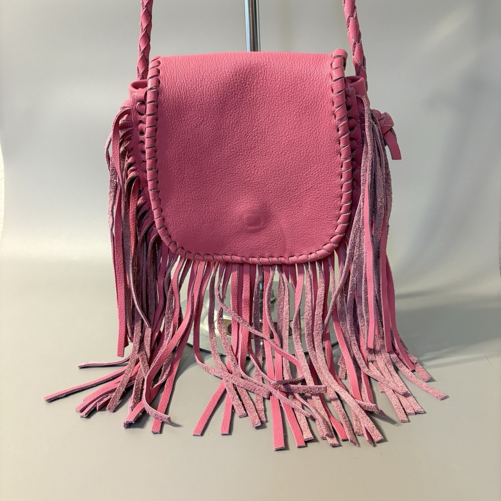 Jennifer Haley Purse Leather Fringe Shoulder Bag Pink Braided Strap Western Chic